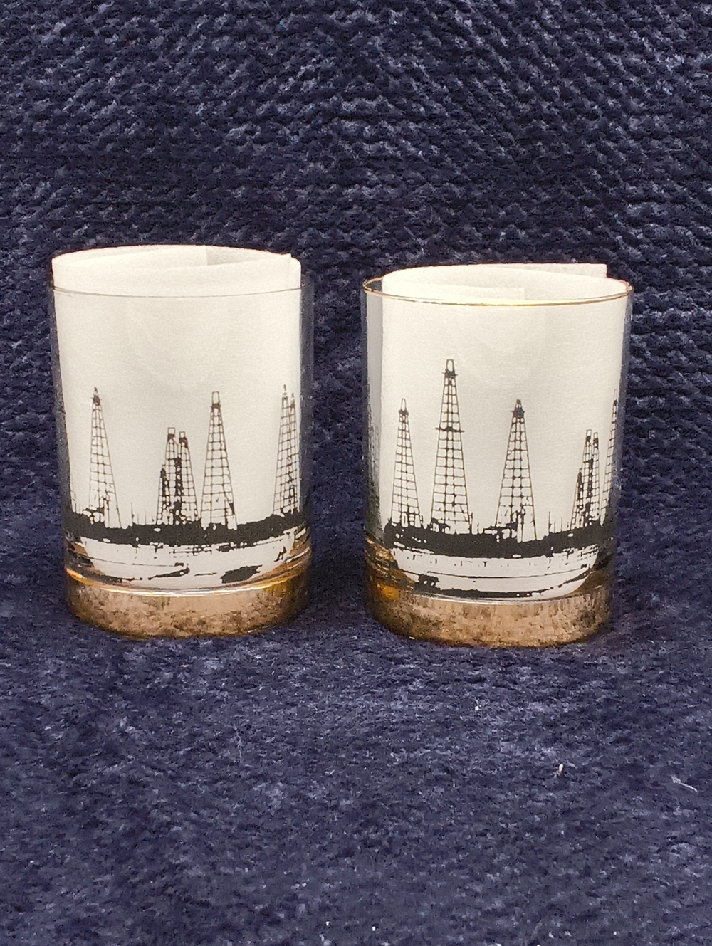 Vintage Mid-Century Modern "Black Gold" Oil Derrick Highball Glasses – Set of 2